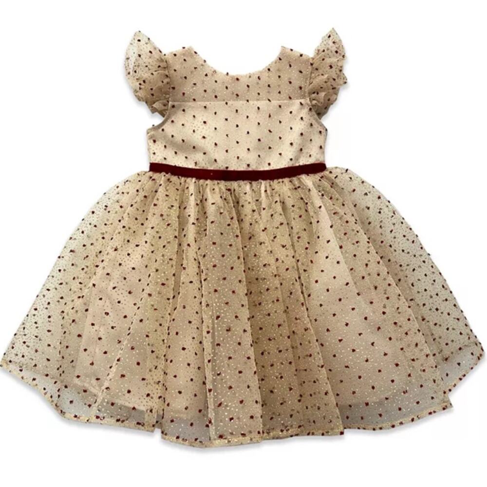 Blueberi Blvd Baby Girl 9M Gold Glitter Tulle Velvet Holiday Dress Flutter Slv